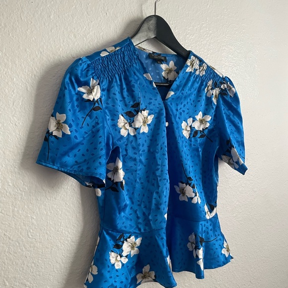 Topshop Vibrant Blue Floral Satin Blouse - Picture 3 of 8